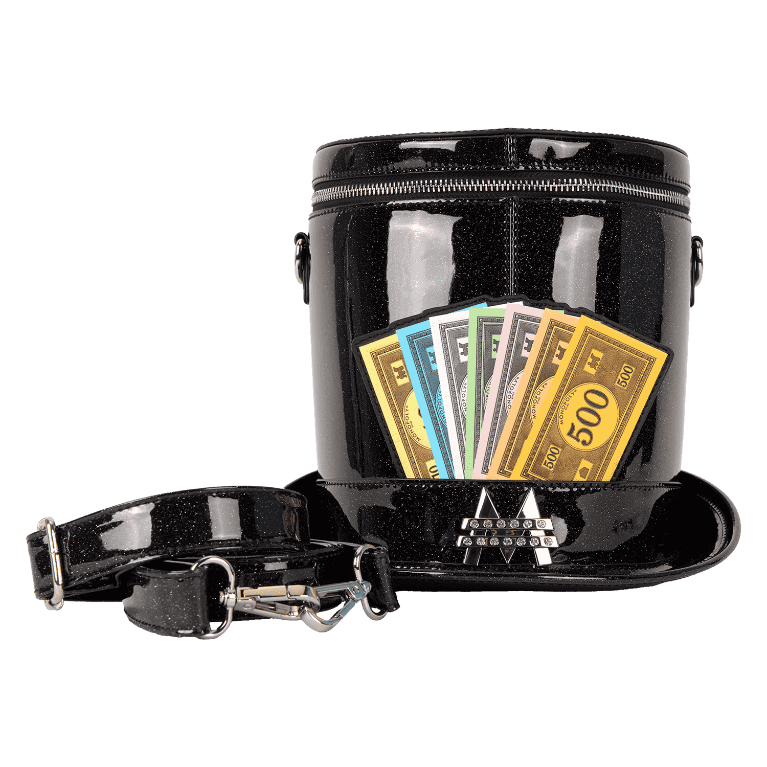 Monopoly 90th Anniversary Top Hat Glitter Figural Crossbody Bag - Image 3