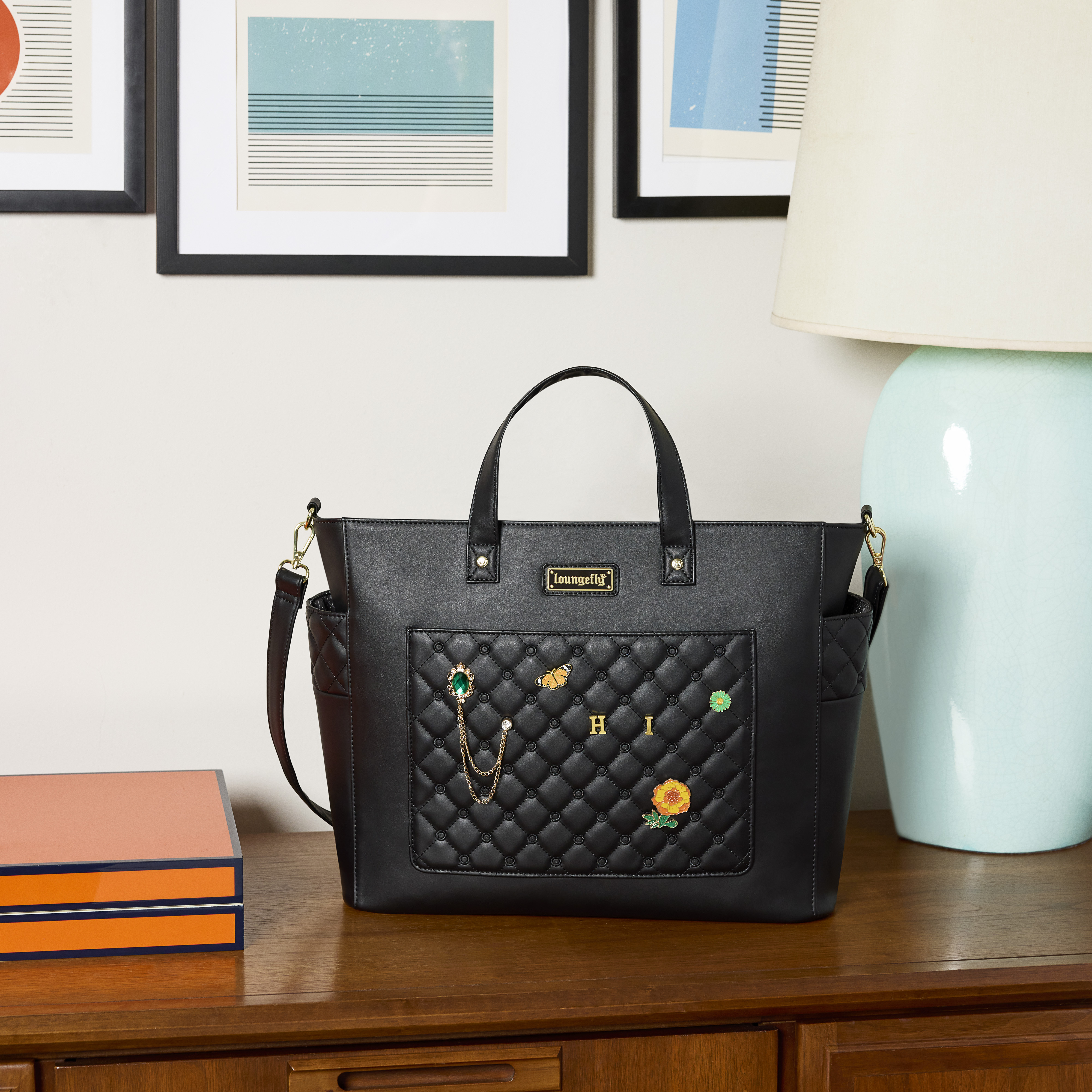 Loungefly The Mo Black Convertible Backpack & Tote Crossbody Pin Trader Bag - Image 3